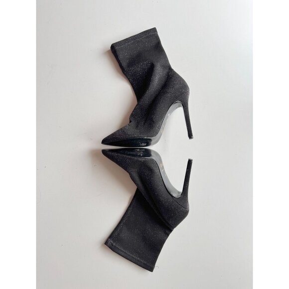 LIU JO Metallic Black Stretch Knit Mid Calf Pointed Toe Sock Boots, Size 40 - Picture 8 of 12